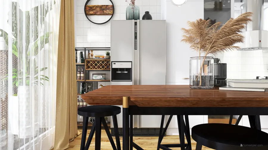 Scandinavian StyleOther Traditional Industrial WoodTones ColorScemeOther Orange Industrial Living and Dining Room 3d design renderings