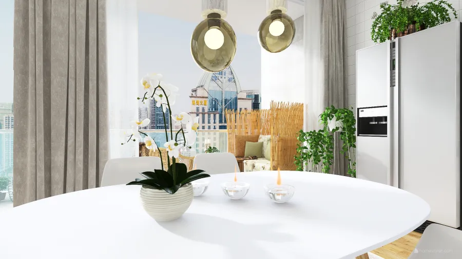 Scandinavian StyleOther Traditional Industrial WoodTones ColorScemeOther Orange Scandinavian Living and Dining Room 3d design renderings