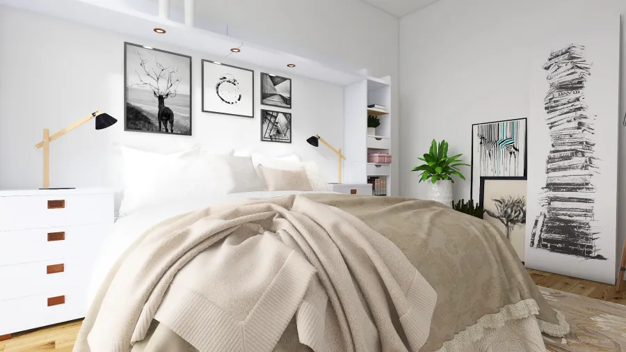 Scandinavian StyleOther Traditional Industrial WoodTones ColorScemeOther Orange Scandinavian Bedroom 3d design renderings