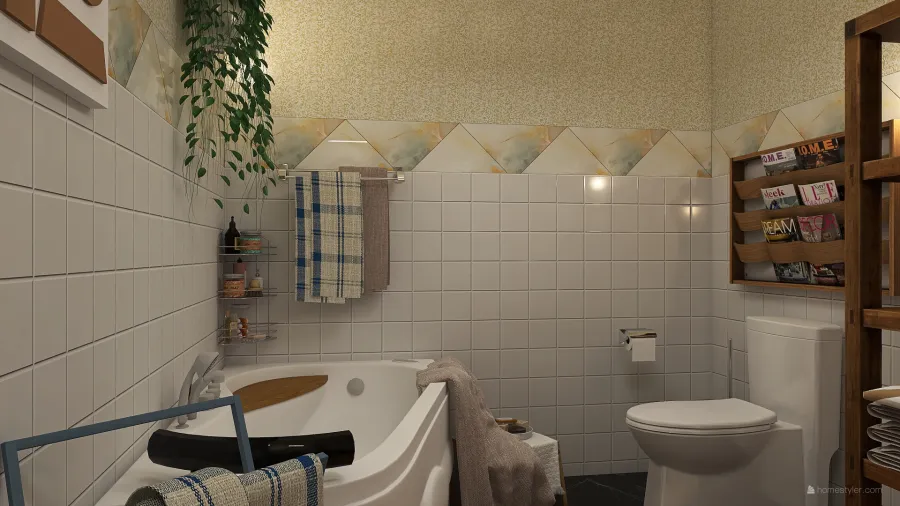 Scandinavian StyleOther Traditional Industrial WoodTones ColorScemeOther Orange Scandinavian Bathroom 3d design renderings