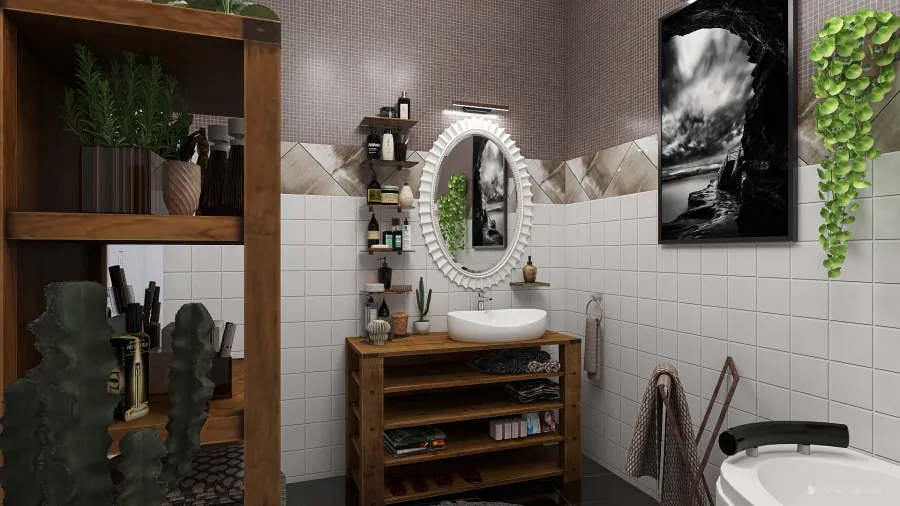 Scandinavian StyleOther Traditional Industrial WoodTones ColorScemeOther Orange Industrial Bathroom 3d design renderings