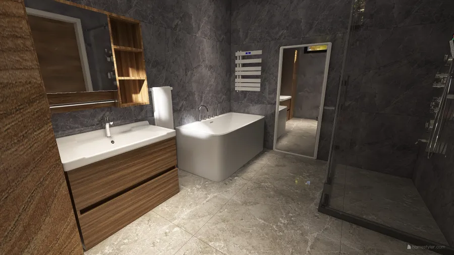 Wood & Concrete Bathroom 3d design renderings