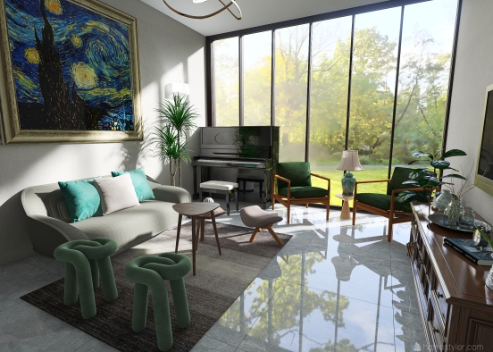 green and gray  living room Design Rendering
