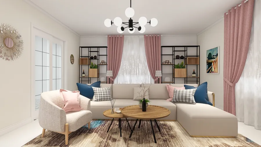 Living Room in pink 3d design renderings