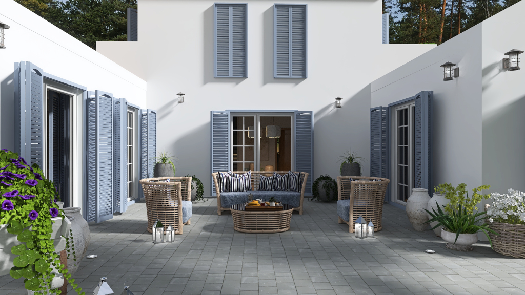 Contemporary La casa del embarcadero Blue ColorScemeOther Grey ColdTones 3d design renderings