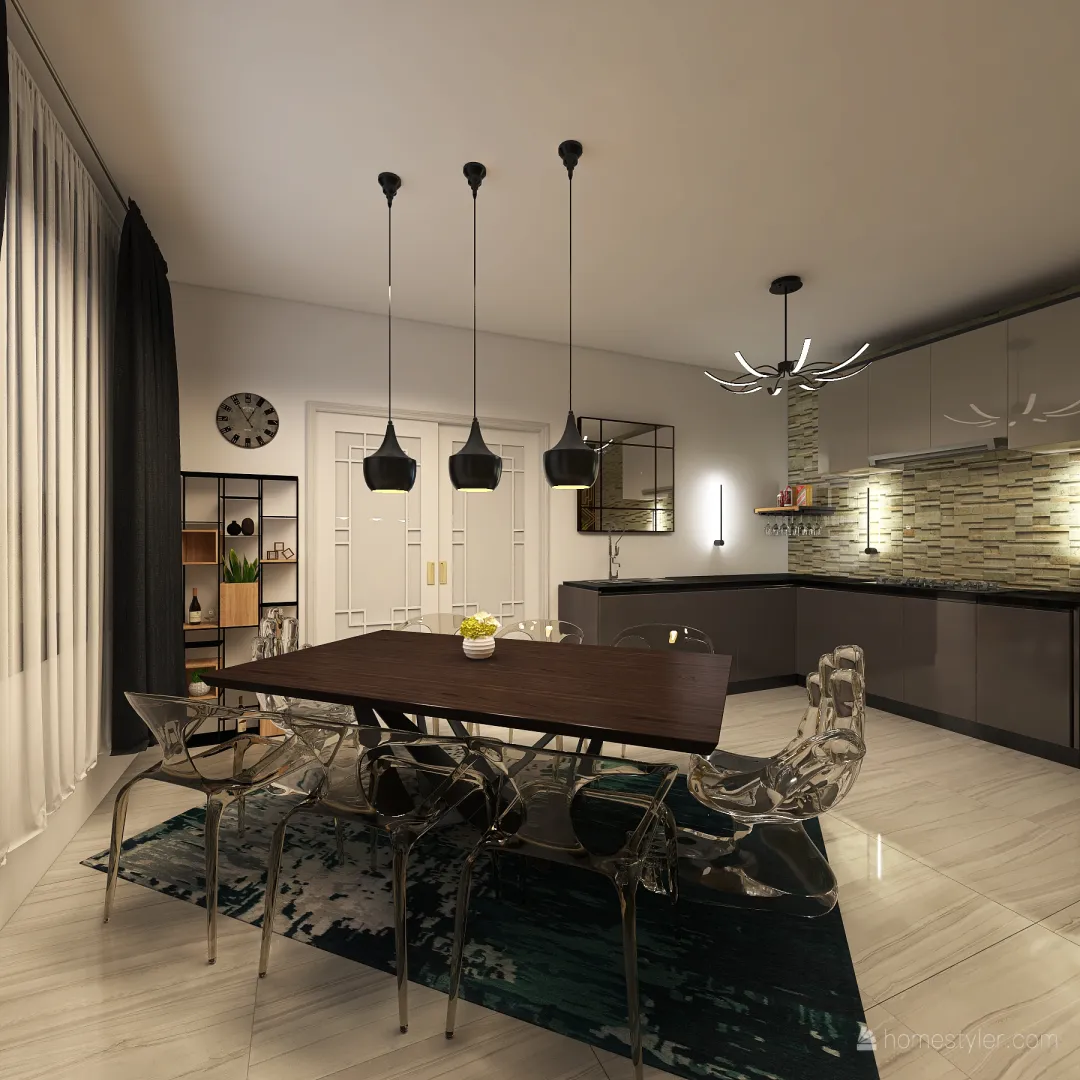 Black and acrylic kitchen 3d design renderings