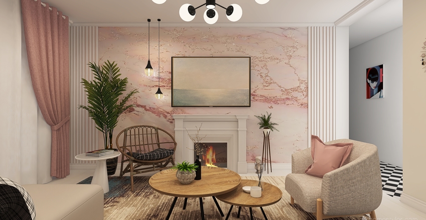 Living Room in pink Interior Design Render
