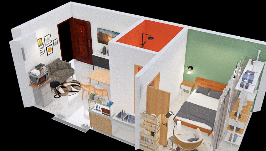 One room apt - Mediterranean 3d design picture 42.83