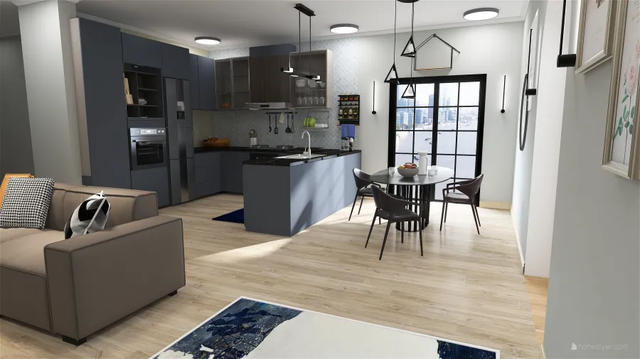 Kitchen and Living room 3d design renderings