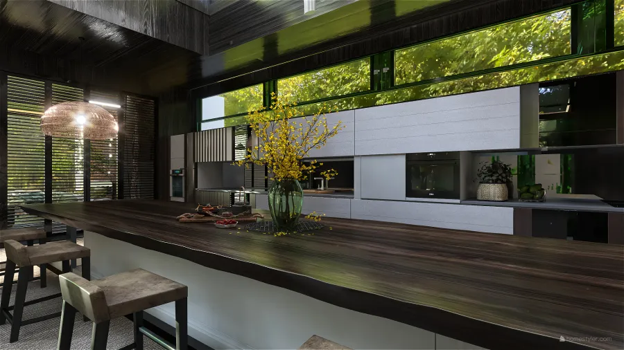 TropicalTheme ColorScemeOther Green Black kitchen 3d design renderings