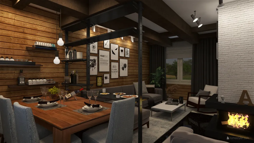 Livingroom in countryside house 3d design renderings