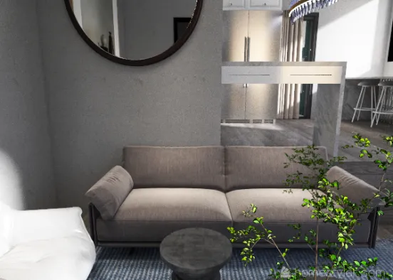 grey livingroom/kitchen Design Rendering