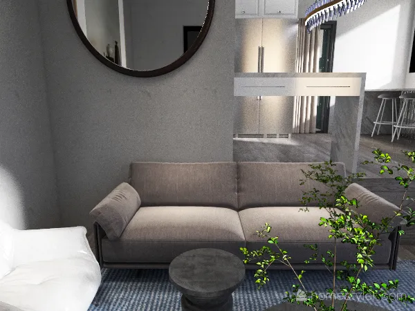 grey livingroom/kitchen 3d design renderings