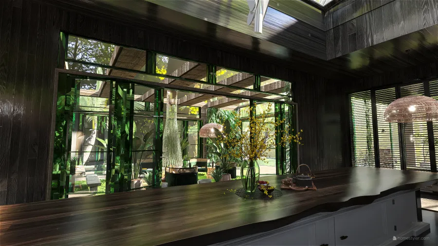TropicalTheme ColorScemeOther Green Black kitchen 3d design renderings