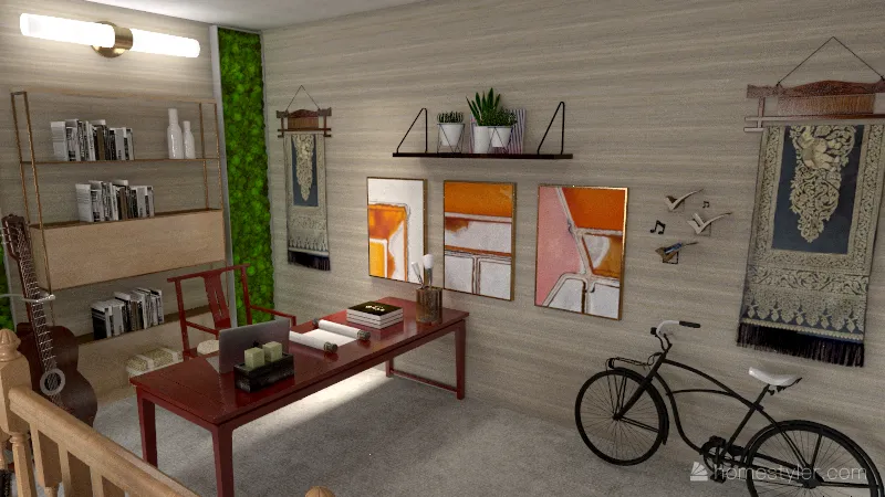 Bohemian style living room 3d design renderings