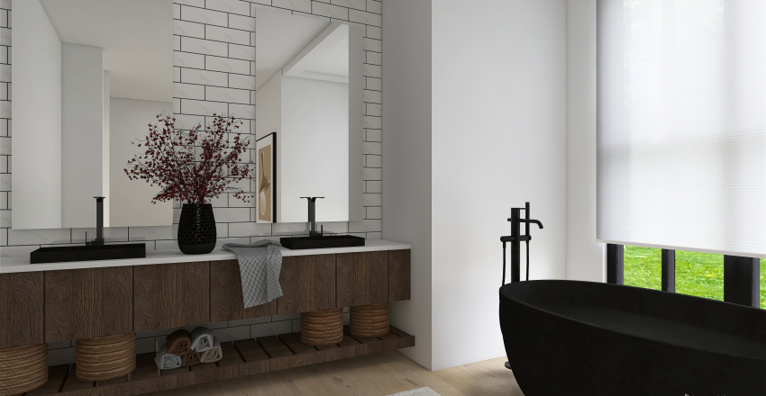 Farmhouse StyleOther WoodTones ColorScemeOther Beige Family Bathroom 3d design renderings