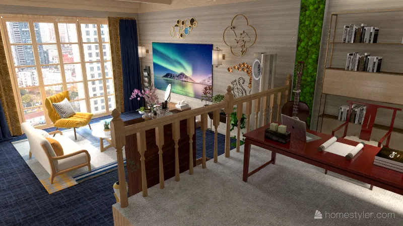 Bohemian style living room 3d design renderings
