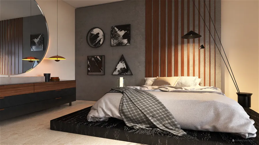 StyleOther Industrial Orange Beige ColorScemeOther Master Bedroom 3d design renderings