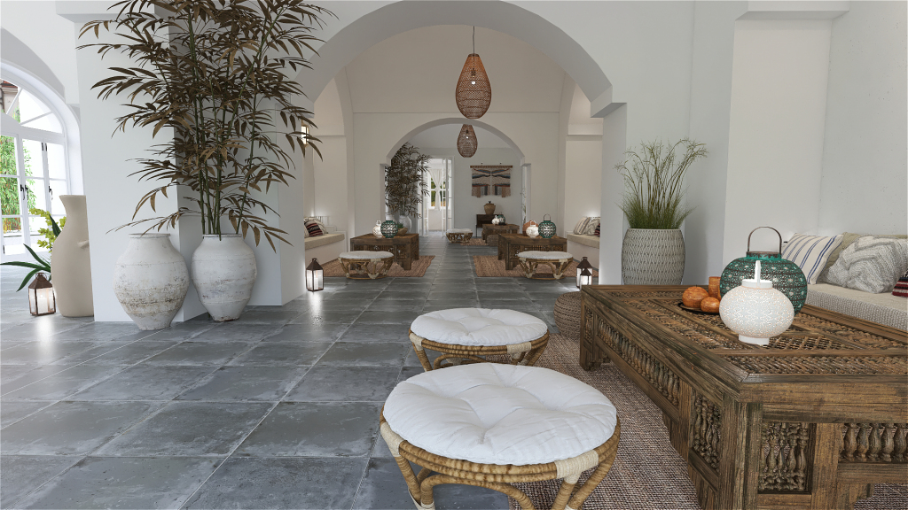 Mediterranean StyleOther Pequeño hotel Mediterráneo ColorScemeOther Beige WoodTones 3d design renderings