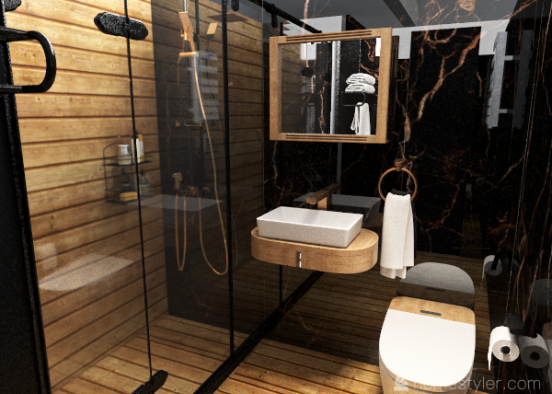 Drewniano czarna łazienka Design Rendering