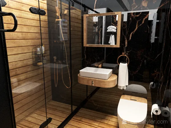 Drewniano czarna łazienka 3d design renderings