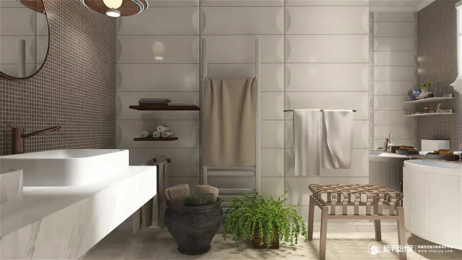 StyleOther ColorScemeOther Beige Grey EarthyTones WoodTones Bathroom 3d design renderings