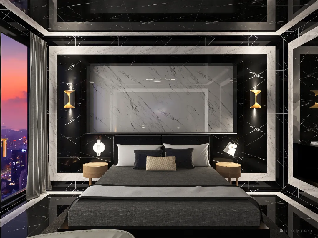 Classic Black and White Hotel Room 3d design renderings