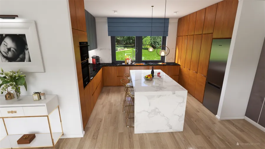 Salon z jadalnią i aneksem kuchennym 3d design renderings
