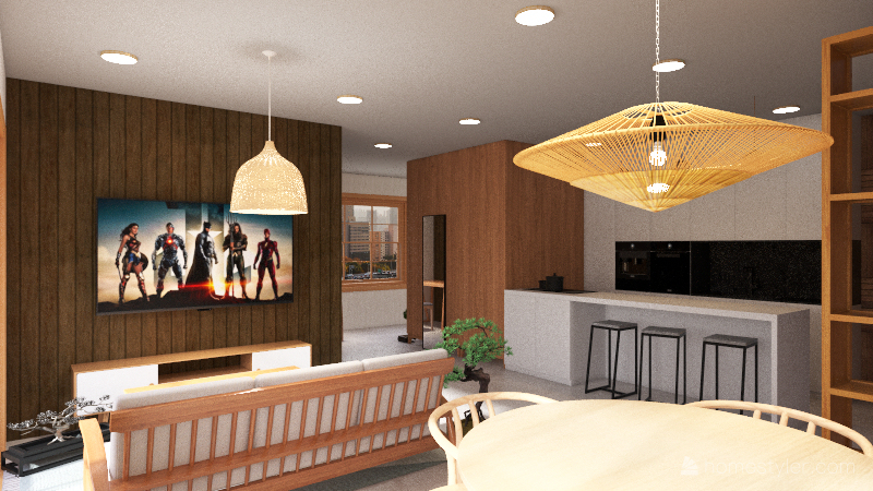Apartment inspired in asian culture 3d design renderings