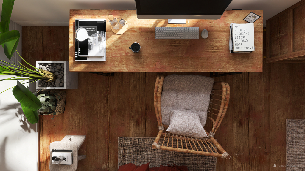 #modernbohemian Bedroom with Working Area 3d design renderings