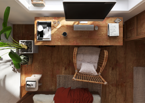#modernbohemian Bedroom with Working Area Design Rendering