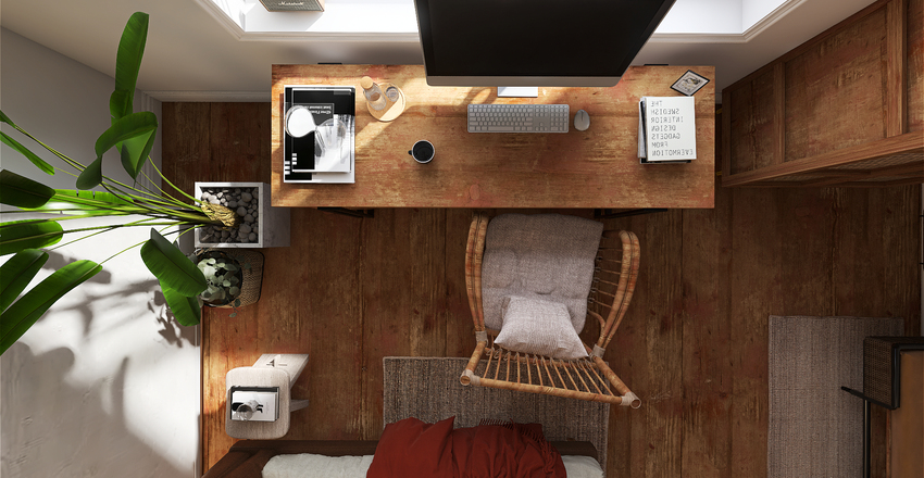 #modernbohemian Bedroom with Working Area Interior Design Render