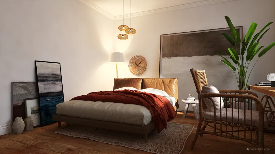 #modernbohemian Bedroom with Working Area 3d design renderings