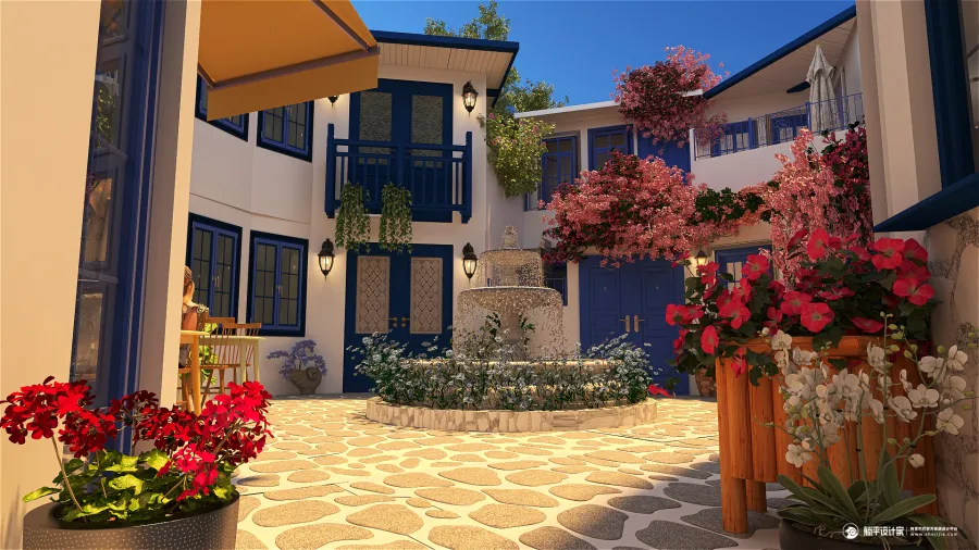 Costal Mediterranean StyleOther Greece as I dream White Blue 3d design renderings