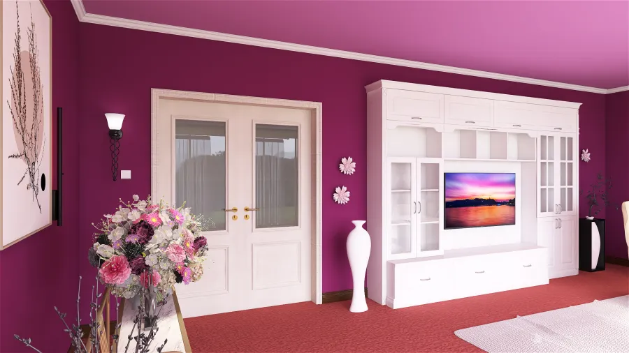 Livingroom whitepink 3d design renderings