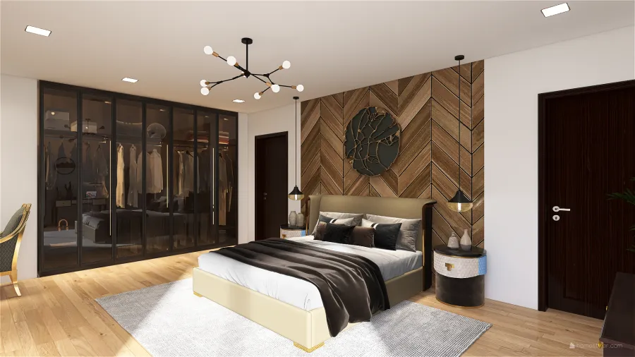 Wood accent Bedroom 3d design renderings
