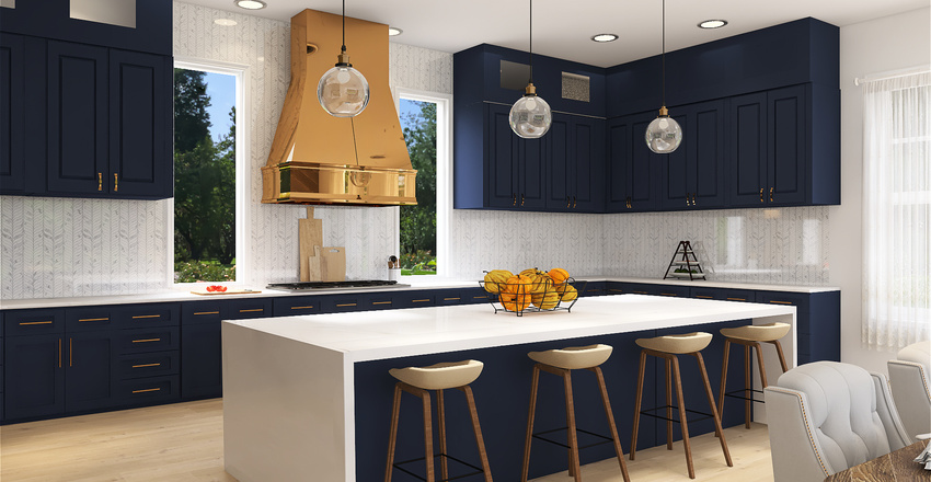 Navy Blue themed home Interior Design Render