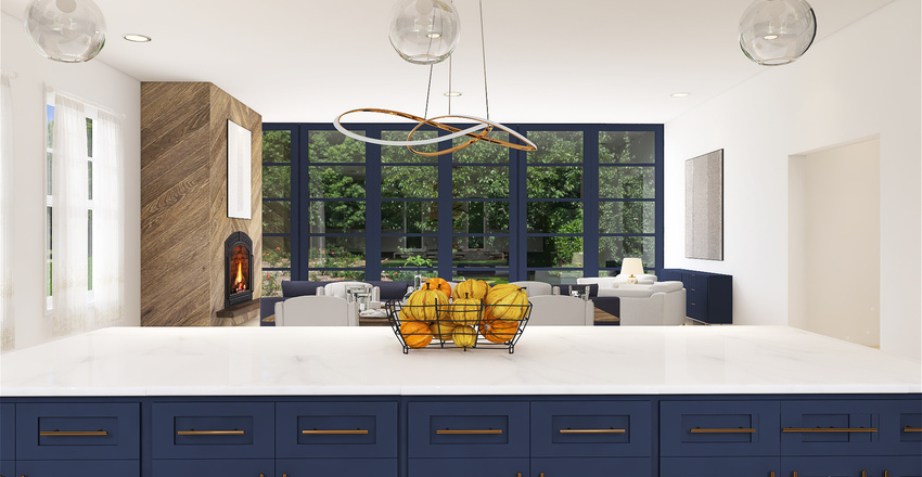 Navy Blue themed home Interior Design Render