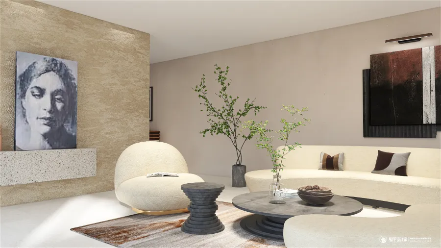 Contemporary StyleOther WarmTones ColorScemeOther Beige Living and Dining Room 3d design renderings