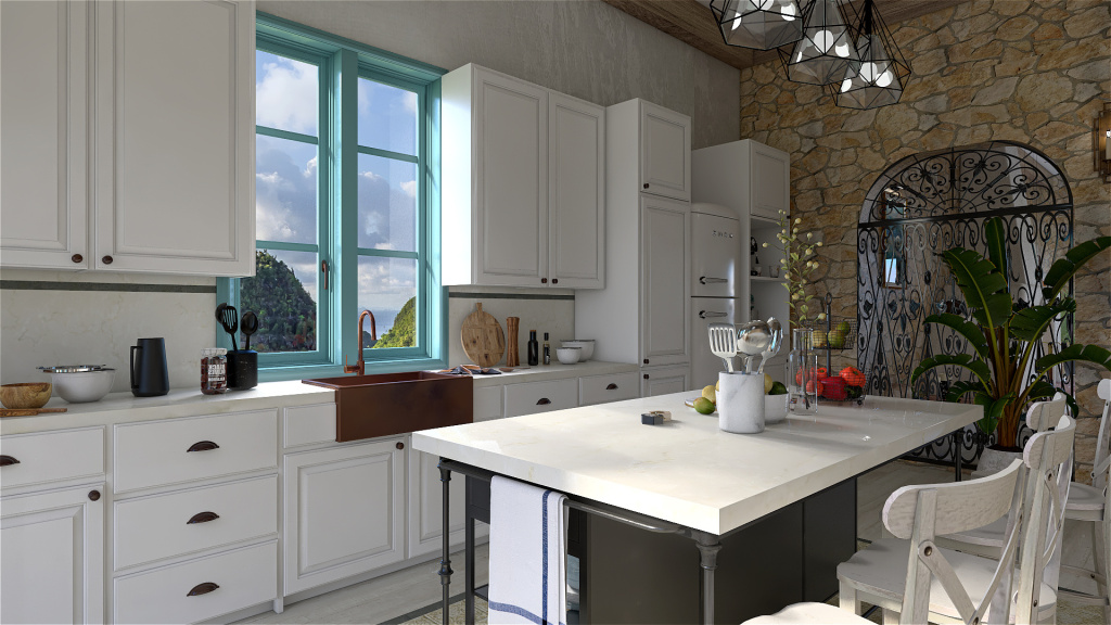 Mediterranean Costal StyleOther Blue ColorScemeOther WarmTones Kitchen 3d design renderings