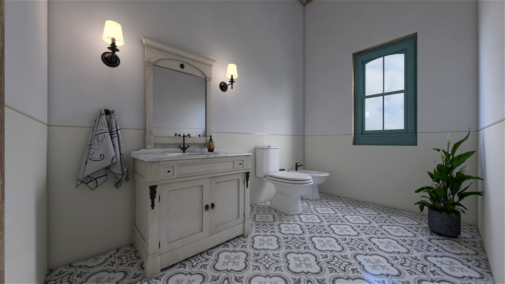Mediterranean Costal StyleOther Blue ColorScemeOther WarmTones Bathroom 3d design renderings