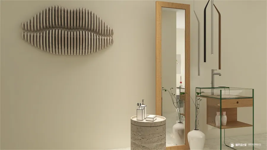 Contemporary StyleOther WarmTones ColorScemeOther Beige Bathroom 3d design renderings