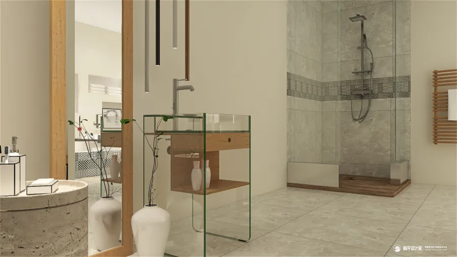 Contemporary StyleOther WarmTones ColorScemeOther Beige Bathroom 3d design renderings