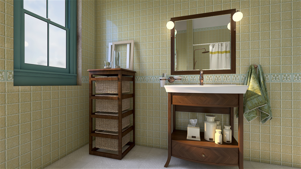 Mediterranean Costal StyleOther Blue ColorScemeOther WarmTones Second Bathroom 3d design renderings