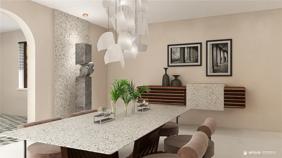 Contemporary StyleOther WarmTones ColorScemeOther Beige Living and Dining Room 3d design renderings