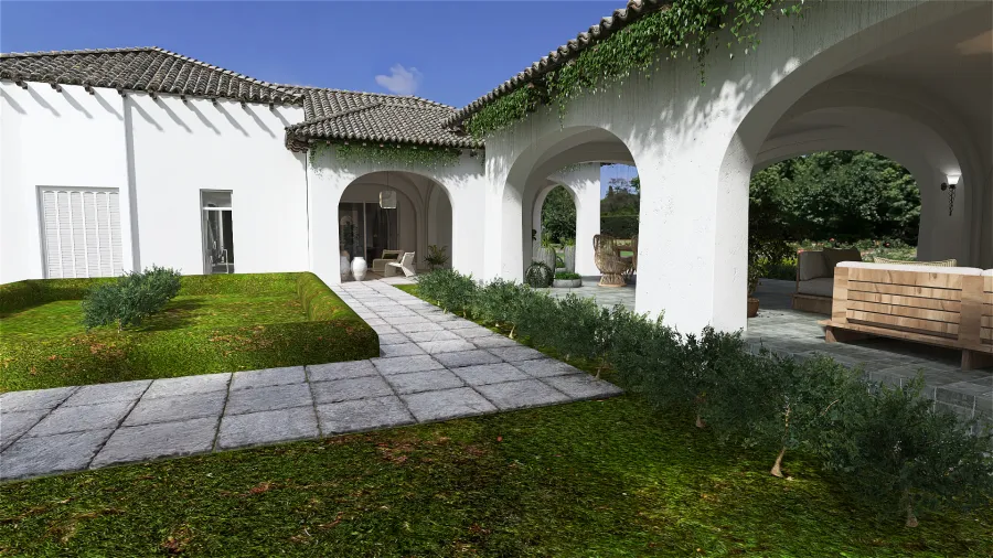 Modern Traditional Farmhouse Antigua casa de campo modernizada Black White ColorScemeOther 3d design renderings