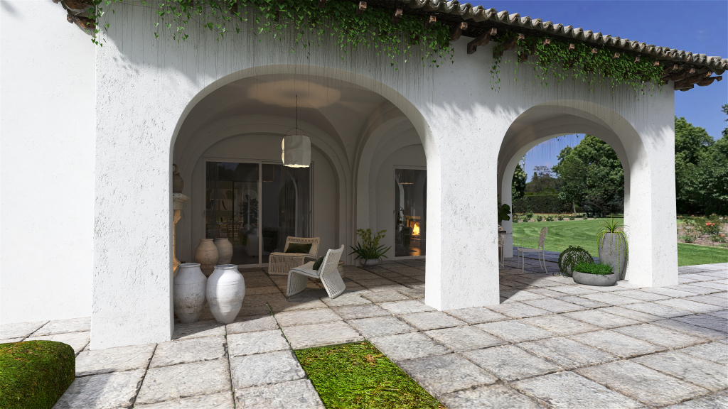 Modern Traditional Farmhouse Antigua casa de campo modernizada Black White ColorScemeOther 3d design renderings
