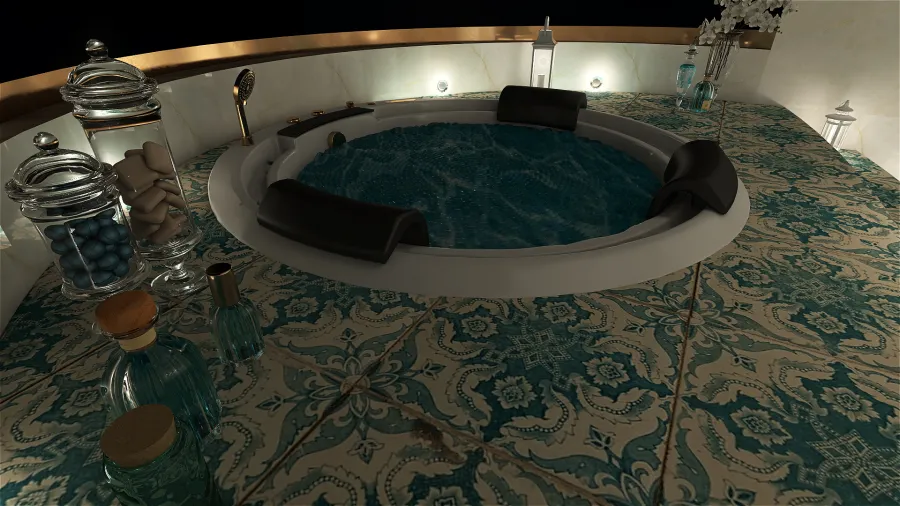 Mediterranean Costal StyleOther Blue ColorScemeOther WarmTones Master Bathroom 3d design renderings