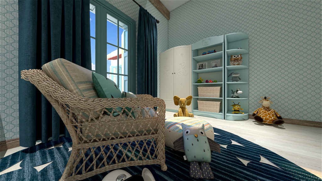 Mediterranean Costal StyleOther Blue ColorScemeOther WarmTones Kids Room 3d design renderings