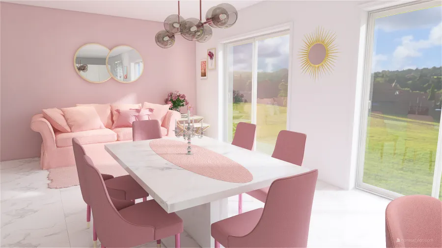 pink kitchen 3d design renderings